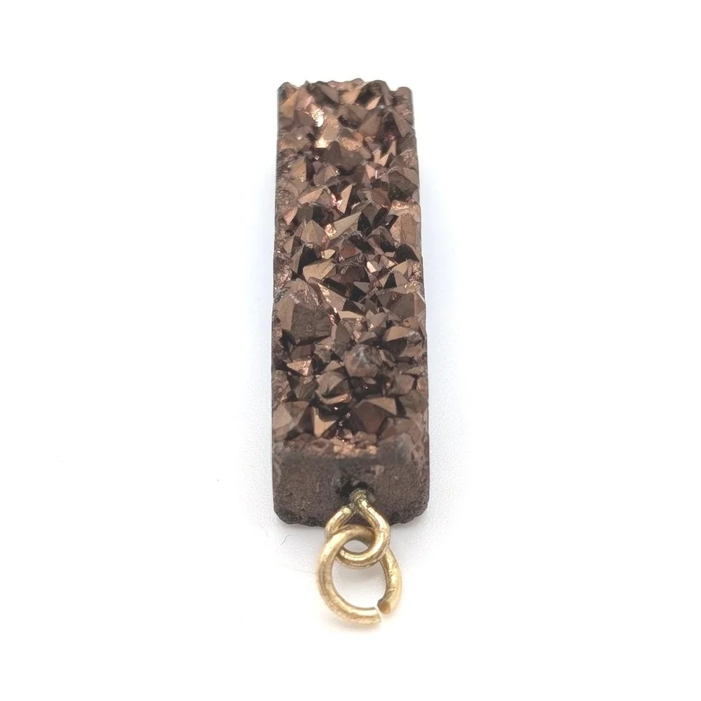 Bronze Druzy Bar Pendant Rectangular Raw Crystal Gold Tone Charm JTV